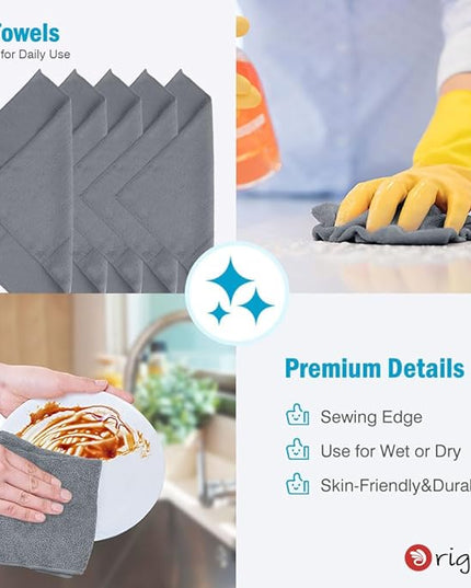 Orighty Grey Microfiber Cleaning Cloth, Microfiber Towels for Cars, Highly Absorbent Car Cleaning Supplies, Lint Free Cloths Clean Rags for Car Care, House, Kitchen, 12x11 inch, Pack of 24