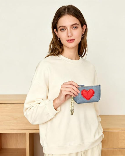 ZYLOXAR Genuine Leather Wallet Soft Coin Purse with Keychain Small Zipper Pouch for Women (Blue)