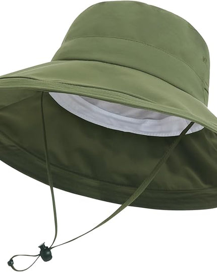 Sun Hats for Women, Wide Brim Waterproof Bucket Hat, Summer Beach Packable Ponytail Hat,UPF 50+ UV Protection