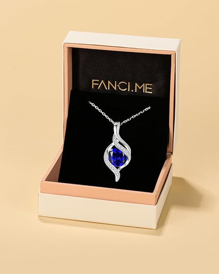 FANCIME Birthstone Necklace for Women Round Cubic Zirconia Necklace S925 Sterling Silver full Love Birthday Gifts for Mom Women