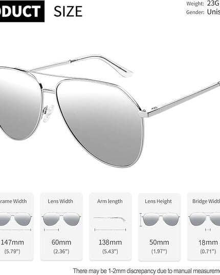 Joopin Polarized Metal Aviation Sunglasses Men, Classic Military Sun Glasses Women, Rectangle Shades UV400 Protection Costume