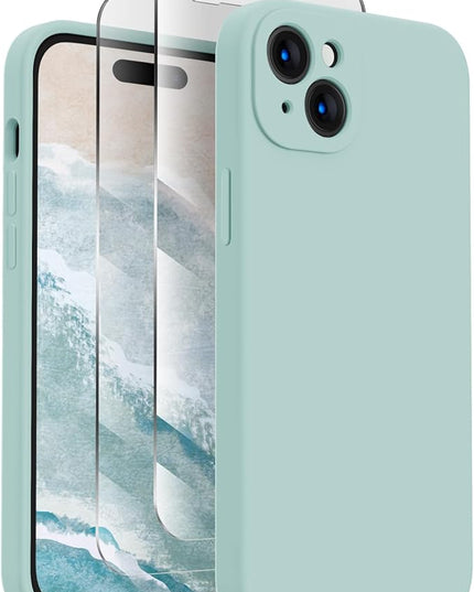 FireNova Designed for iPhone 15 Plus Case, Silicone [Camera Protection] Case with [2 Screen Protectors], Soft Anti-Scratch Microfiber Lining Inside, 6.7 inch, Mint Green