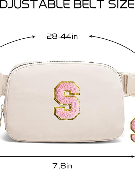 Gitus Belt Bag Fanny Pack Crossbody Bags with Initial Letter Patch Cute Stuff Birthday Gifts for Teenager Girls Trendy Preppy Stuff for Teen Girls(Beige-S)