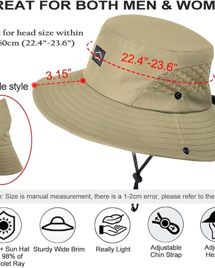 Sireck Fishing Hat, UPF50+ Wide Brim Sun Hat for Men Women, UV Protection Hiking Beach Bucket Hats Summer Safari Hat