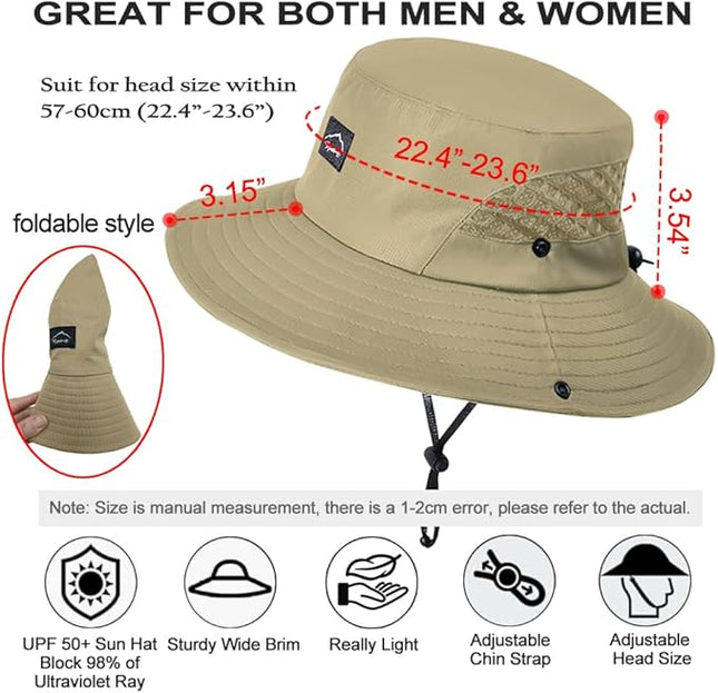 Sireck Fishing Hat, UPF50+ Wide Brim Sun Hat for Men Women, UV Protection Hiking Beach Bucket Hats Summer Safari Hat