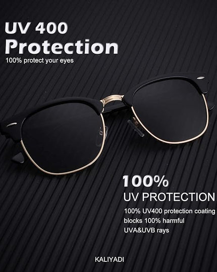 KALIYADI Sunglasses Men Polarized Sunglasses for Men Women Unisex Semi-Rimless Frame Retro Driving Sun Glasses UV Blocking