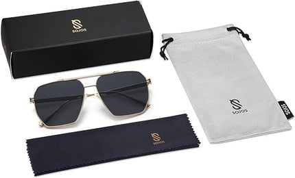 SOJOS Retro Oversized Square Polarized Sunglasses for Women Men Vintage Shades Classic Large Metal Sun Glasses