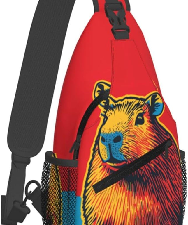 Animal Face Sling Bag Crossbody Bags Chest Bag Backpack for Travel Running and Hiking for Men Women Colorful Capybara