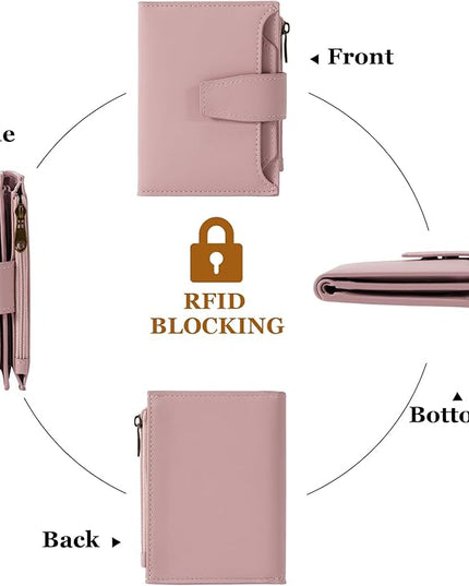 Airkit Small Wallet Women RFID Blocking Soft Leather Bifold Compact Card Holder Wallet for Women with Zipper Coin Pocket 4 ID Window