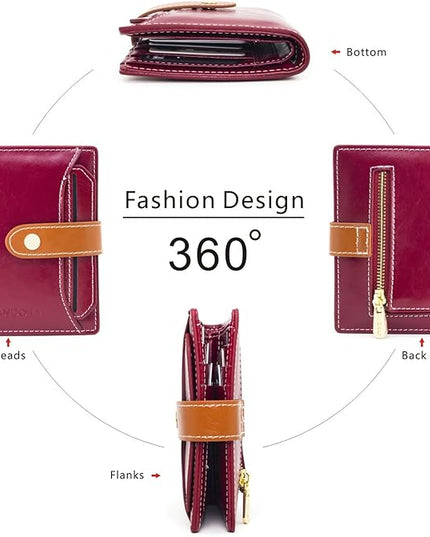 ANDOILT Wallets for Women Genuine Leather Small Bifold Wallet RFID Blocking Card Case Purse with ID Window Coin Pocket | Small, RFID Blocking, Card Case, Purse, with ID Window, Coin Pocket