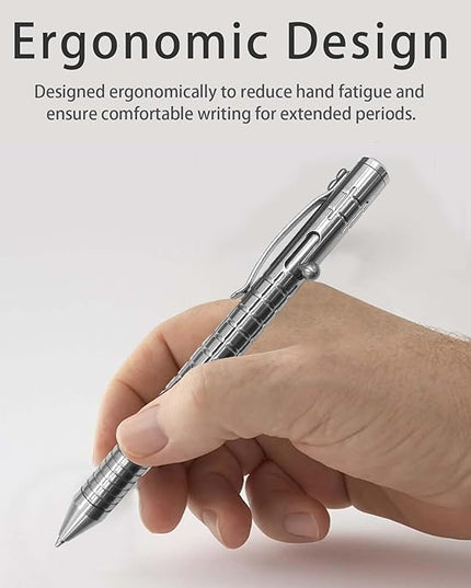 Metal Bolt Action Pen: Heavy-Duty Stainless Steel EDC Ballpoint Pen with Retractable Mechanism and Pocket Clip - Refillable, Designed for Smooth Writing