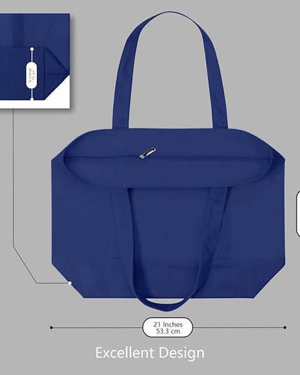TOPDesign 30-Pack Canvas Tote Bags with an External Pocket, Reusable Grocery Shopping Bags, Top Zipper Closure, Daily Essentials (Blue)