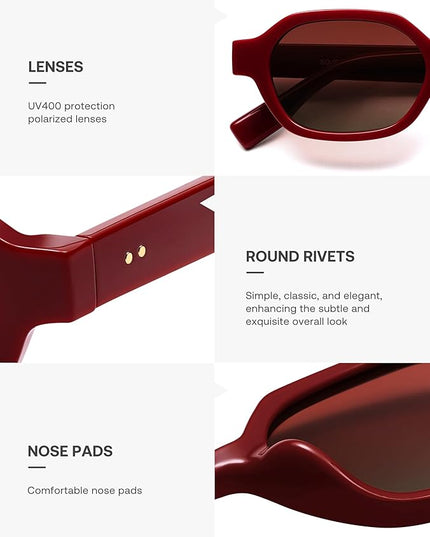 SOJOS Retro Polarized Hexagon Sunglasses for Women Men, UV400 Trendy Rectangle 70s 80s 90s Shades SJ2389