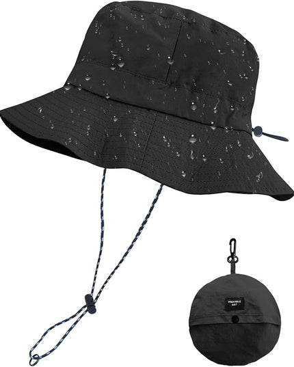 PFFY Quick Dry Waterproof Packable Bucket Hat for Women Men Outdoor Sun Hats with Detachable Chin Strap
