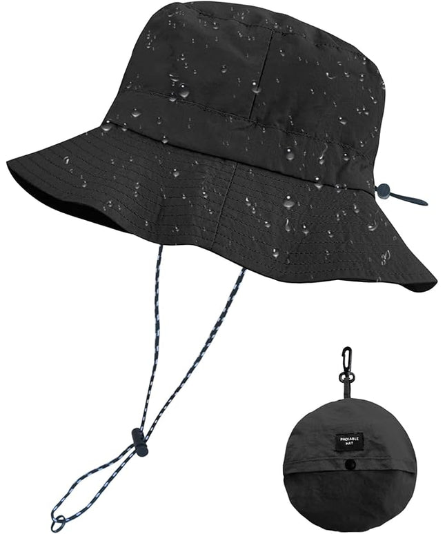 PFFY Quick Dry Waterproof Packable Bucket Hat for Women Men Outdoor Sun Hats with Detachable Chin Strap