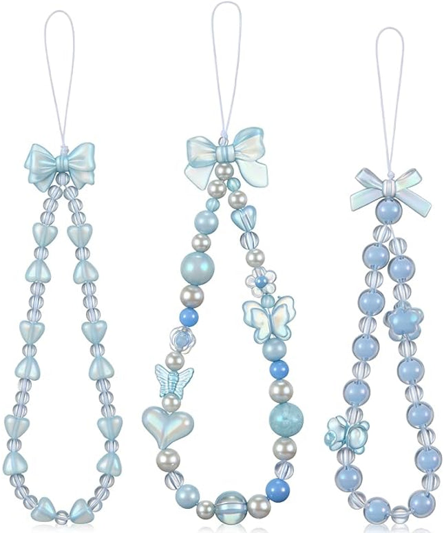 Ecally 3 Pcs Phone Charms Strap Camera Charm Strap Pearl Beaded Butterfly Bow Flower Cute Phone Wrist Lanyard Bracelet for Camera Keychain Wallet Decor Christmas New Year Gifts