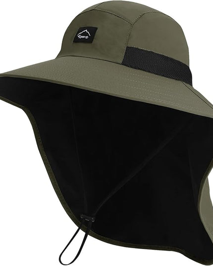 Rosoz Outdoor Sun Hat for Men Women, UPF50+ Protection Safari Cap Wide Brim Mesh Fishing Hat with Neck Flap Beach Garden