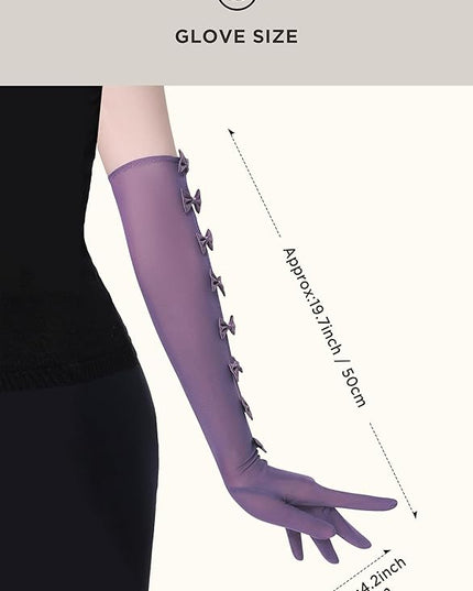 BABEYOND Lace Gloves for Women - Princess Gloves Long Stretchy Bow Mesh Tulle Sheer for Costume Opera Party