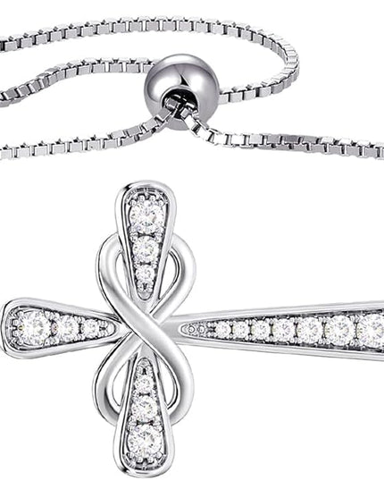 YL Cross Bracelet 925 Sterling Silver Infinity Sideways Link Bracelet Birthstone Jewelry for Women