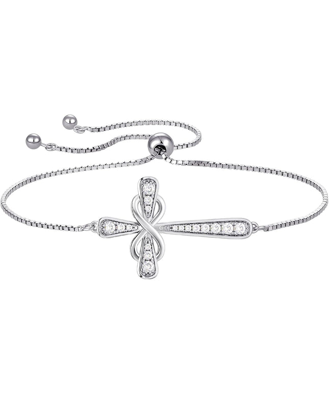 YL Cross Bracelet 925 Sterling Silver Infinity Sideways Link Bracelet Birthstone Jewelry for Women