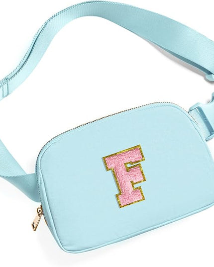 Gitus Gifts for 7 8 9 10 11 Year Old Girls Belt Bag Fanny Pack Crossbody Bags with Initial Letter Patch Birthday Gifts for Daughter Sister Friends Teen girls (Icing Blue-F)