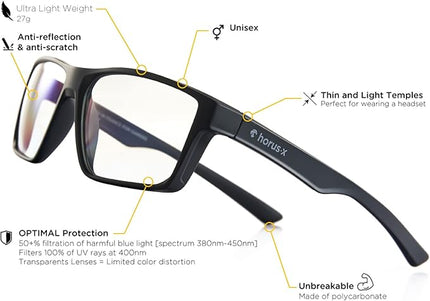 Horus X • Blue Light Glasses Men Women | Blue Light Blocking Glasses for Screen Anti-Fatigue Eye Migraine | Gaming Glasses V3