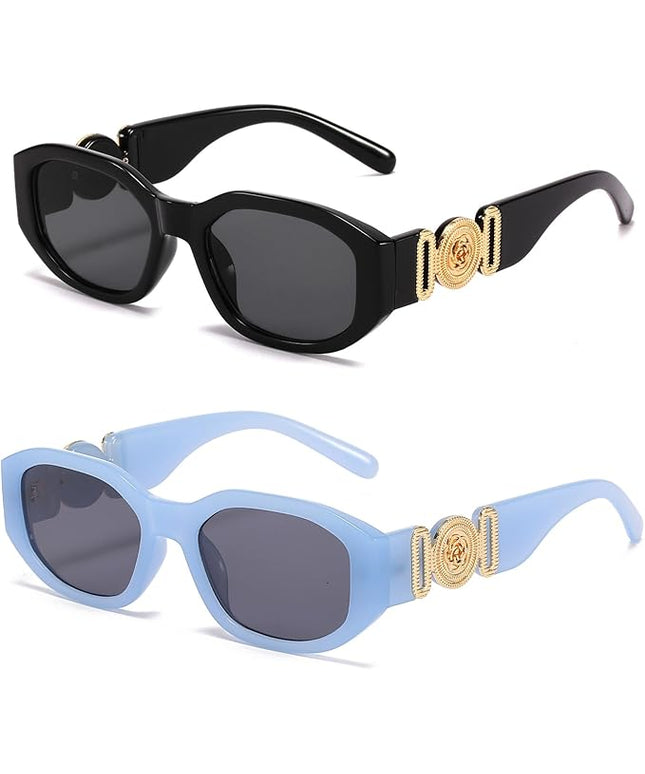 BUTABY Rectangle Sunglasses for Women Retro Driving Glasses 90’s Vintage Fashion Irregular Frame UV400 Protection