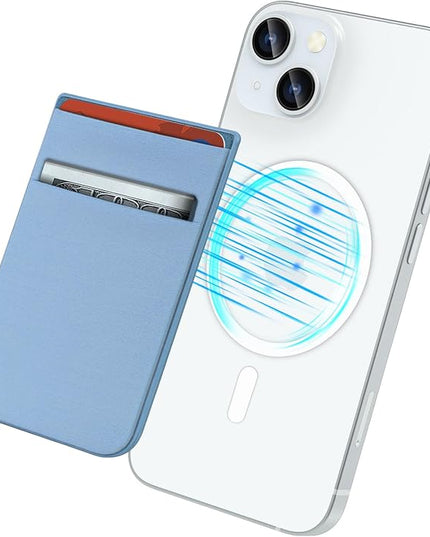 imluckies Magnetic Wallet for iPhone Magsafe, Double Stretchy Fabric Pocket Wallet, Magnet Credit ID Card Wallet Holder for iPhone 17 Pro Max / 17 Pro / 17/16 / 15/14 / 13/12 Series, Light Blue