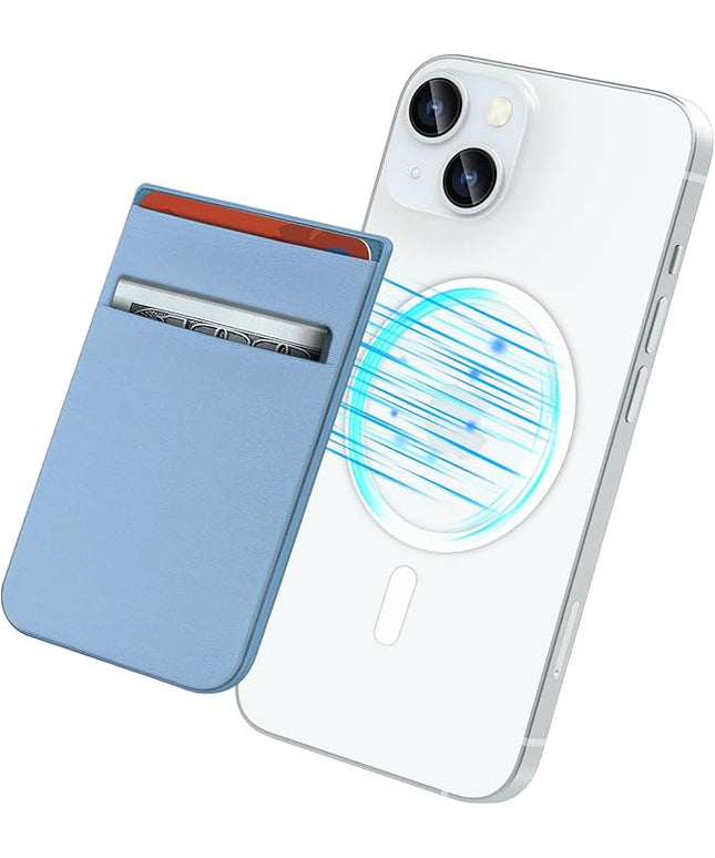 imluckies Magnetic Wallet for iPhone Magsafe, Double Stretchy Fabric Pocket Wallet, Magnet Credit ID Card Wallet Holder for iPhone 17 Pro Max / 17 Pro / 17/16 / 15/14 / 13/12 Series, Light Blue