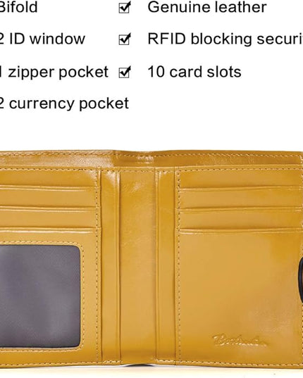 BOSTANTEN Women Leather Wallet RFID Blocking Small Bifold Zipper Pocket Wallet Card Case Purse with ID Window