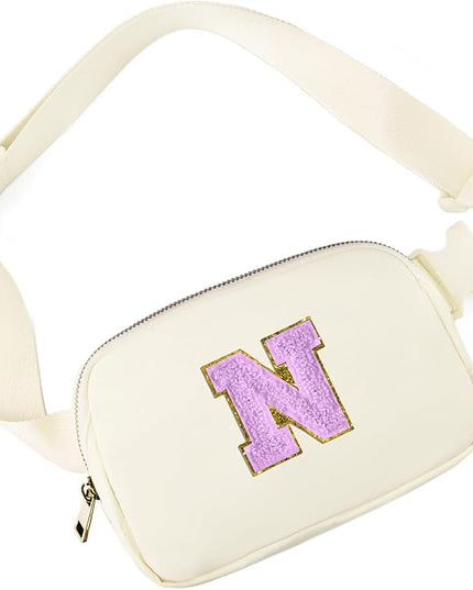 Gitus Gifts for 8 9 10 11 12 Year Old Girls Belt Bag Fanny Pack Crossbody Bags with Initial Letter Patch Cute Stuff Birthday Gifts for Teen Girls Women Personalized Trend Stuff (Ivory-N)