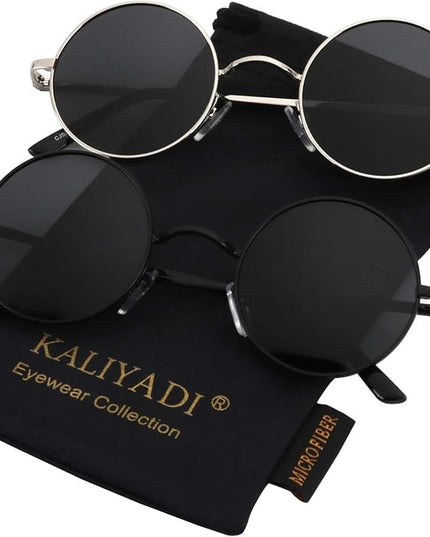 KALIYADI Round Polarized Sunglasses for Men Women Retro Metal Hippie Circle Style Sun Glasses UV Protection