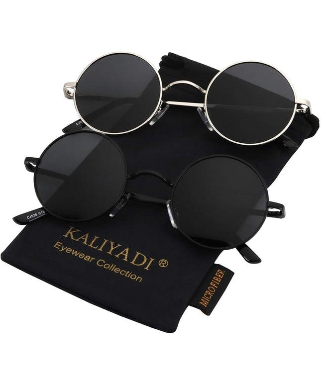 KALIYADI Round Polarized Sunglasses for Men Women Retro Metal Hippie Circle Style Sun Glasses UV Protection