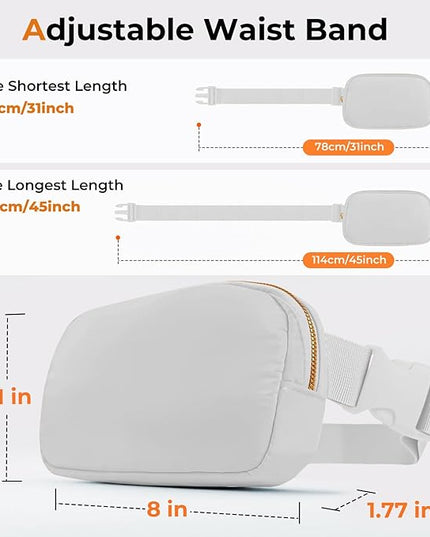 Cwualo Belt Bag Zipper Fanny Pack Crossbody Bags for Women,Fashion Nylon Waist Packs, Water Repellent Two Way wear with Adjustable Strap Gifts for Teenage Girls Women Men(light gray)