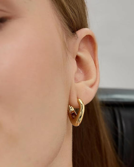 18K Gold Plated Chunky Hoop Earrings for Women Fashion Thick Gold Hoops Set Jewelry for Birthday Christmas Gifts
