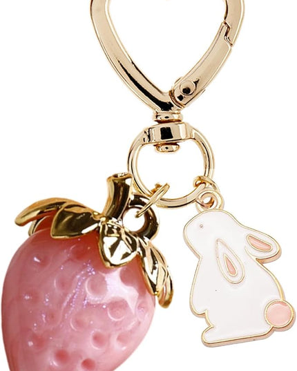 Agromusk Cute Strawberry Keychain,Bag Charms,Kawaii Heart Flower Daisy Key chains Accessories Decor for Girls Purse Gift