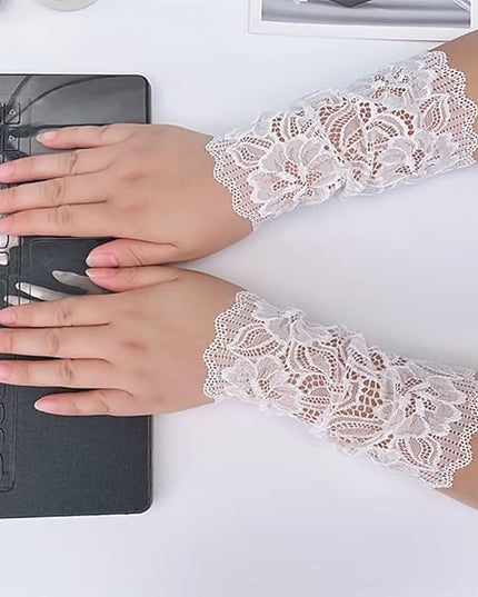 Women's Short Lace Gloves Fingerless for Driving Wedding Wrist Length Bridal Prom Gloves