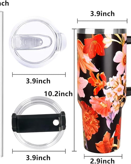 SYACOT 40 oz Tumbler with Handle and Straw Stainless Steel Insulated Tumbler Leak Proof Lid and Straw Lid Reusable Travel Mug Coffee Mug Cup Dishwasher Safe Keep Drinks Cold and Hot (Jasmine)