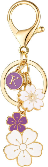 SELOVO Initial Keychain Flower Charms for Key Cute Pink Letter Keyring for Backpack