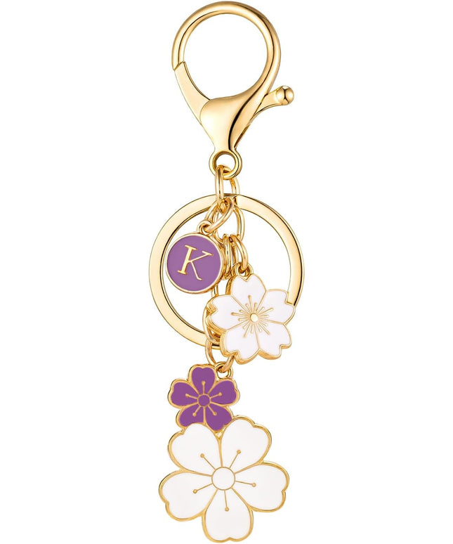 SELOVO Initial Keychain Flower Charms for Key Cute Pink Letter Keyring for Backpack