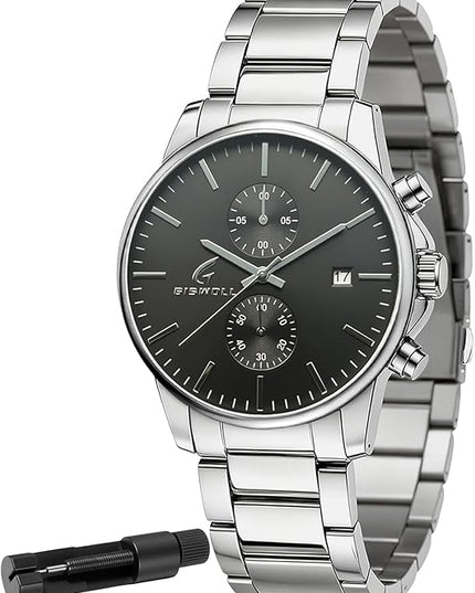 Stylish Stainless Steel Chronograph Watches for Men with a Hefty, Solid-Build Feel — Waterproof Quartz Mens Watches with Auto Date & Second Subdials, Valentines Day Gifts for Him, Boyfriend, Husband, Dad