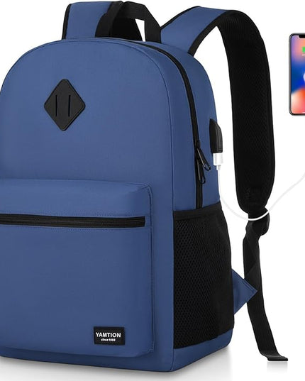 YAMTION School Backpack,Classic Bookbag Men and Teen Boy Schoolbag with USB Charging Port for High School College Office Work Travel