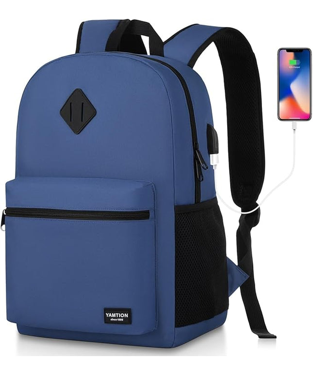 YAMTION School Backpack,Classic Bookbag Men and Teen Boy Schoolbag with USB Charging Port for High School College Office Work Travel