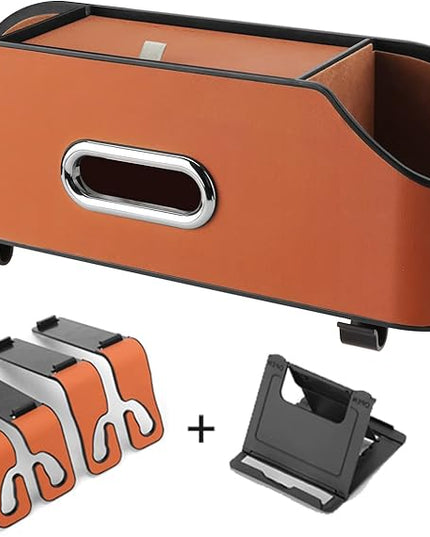 HOLDCY Car Back Seat Organizer with 2 Drink Cup Holder - Tissue Box and Storage Box Hook - Multi-functional Storage - Great for Kids and Travel (Orange)