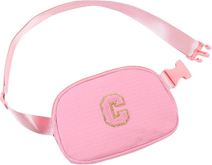 Glratn Initial Letter Fanny Pack for Girls,Patch Belt Bag,Toddler Crossbody Bags，Gifts for 3 4 5 6 7 8 9 10 11 12 Year Old Teens Kids,Christmas Graduation Gifts for Teen Girls.(Pink-C)