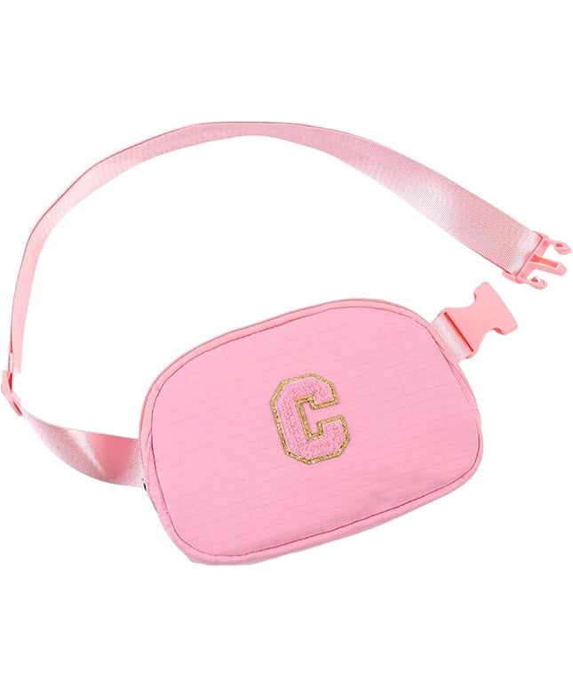Glratn Initial Letter Fanny Pack for Girls,Patch Belt Bag,Toddler Crossbody Bags，Gifts for 3 4 5 6 7 8 9 10 11 12 Year Old Teens Kids,Christmas Graduation Gifts for Teen Girls.(Pink-C)