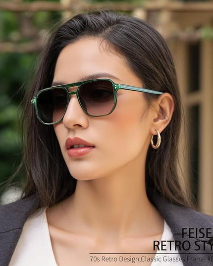 FEISEDY Retro Square Aviator Sunglasses Women Men 70s Vintage Trendy Plastic Frame Sun Glasses B2835