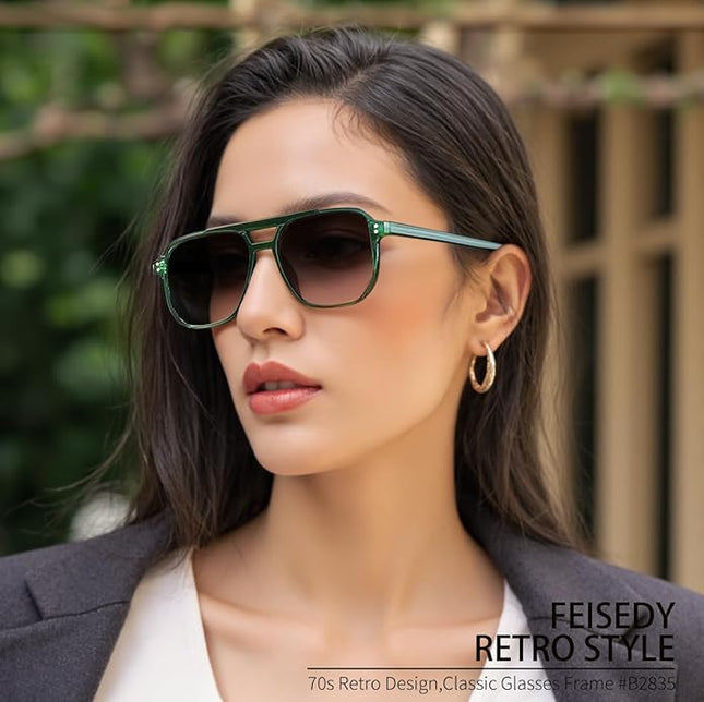 FEISEDY Retro Square Aviator Sunglasses Women Men 70s Vintage Trendy Plastic Frame Sun Glasses B2835