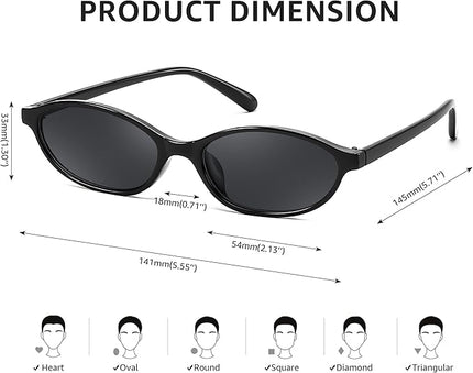 FEISEDY Retro Oval Cat Eye Sunglasses for Women 90s Narrow Lightweight Shades Y2k Trendy Sunnies B0257