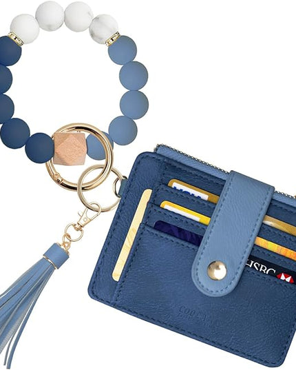 COOLANS Silicone Bracelet Wristlet Wallet Credit Card Holder RFID,ID Window,Key Ring Tassel,Slim Wallet Women Keychain Purse